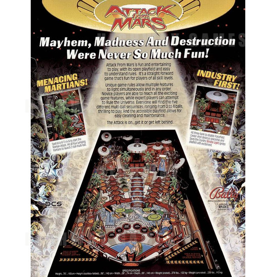 Attack from Mars Pinball (1995) - Brochure Back