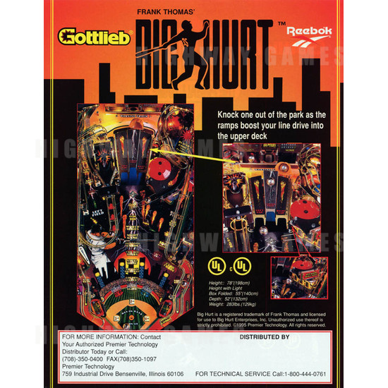 Big Hurt Pinball (1995) - Brochure Back