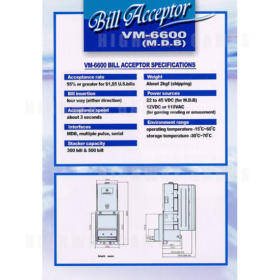 Bill Acceptor VM-6600 (M.D.B.) - Brochure Back