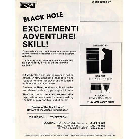 Black Hole Video Arcade Game - Black Hole Video Arcade Game Flyer