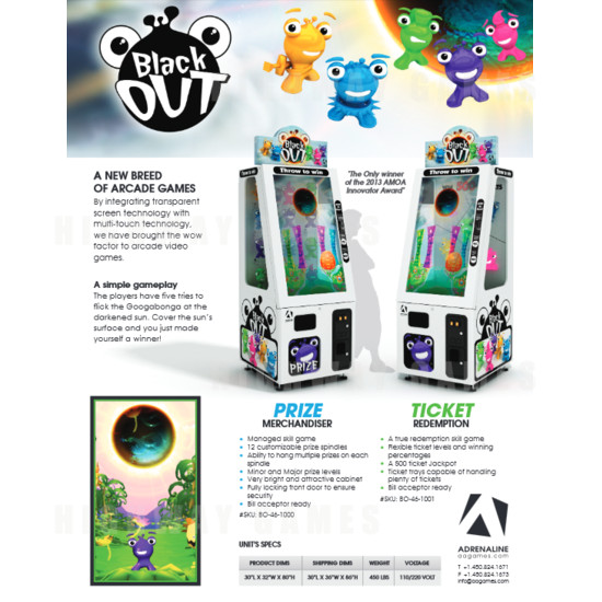 Black Out Prize Redemption Arcade Machine - Black Out Arcade Machine Brochure