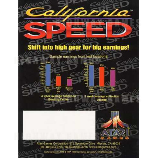 California Speed SD Arcade Machine - Brochure Back