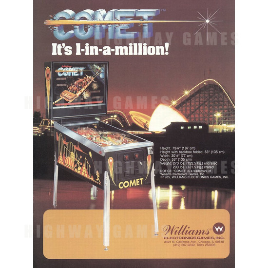 Comet Pinball (1985) - Brochure Back