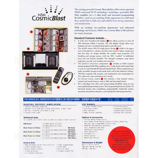 NSM Cosmic Blast Jukebox - Brochure Back