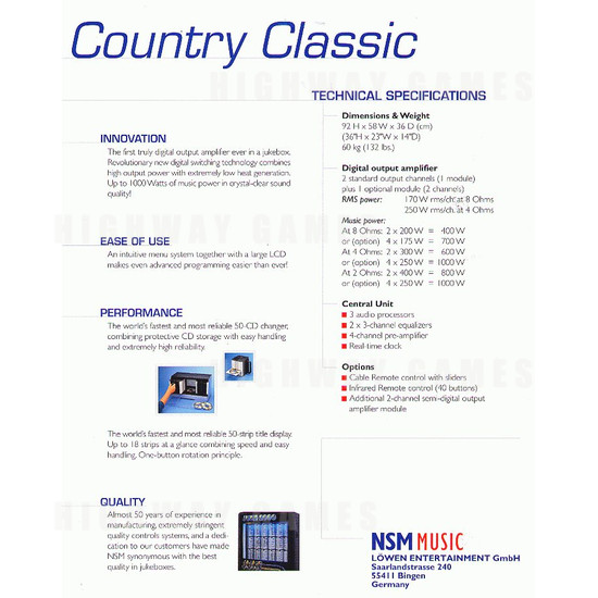 NSM Country Classic Jukebox - Brochure Back