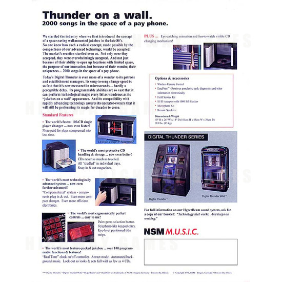 NSM Digital Thunder Wall Jukebox - Brochure Back