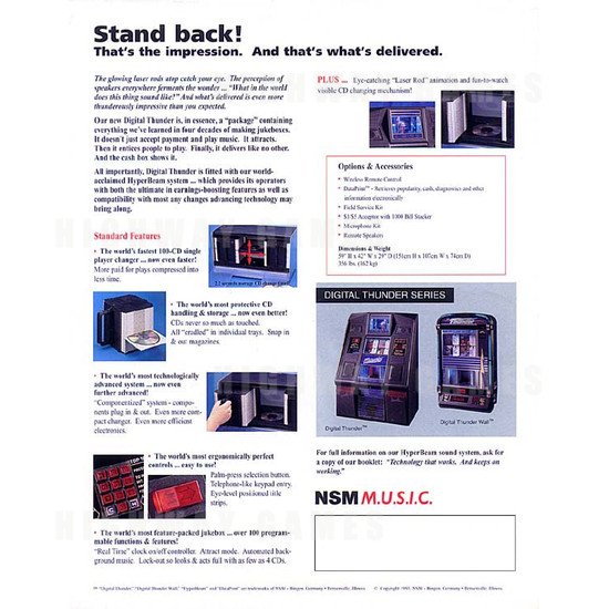 NSM Digital Thunder Jukebox - Brochure Back