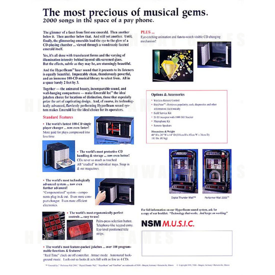 NSM Emerald Ice Jukebox - Brochure Back