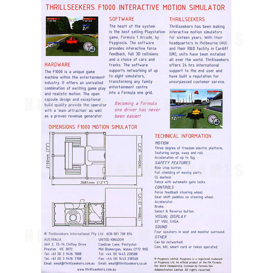 F1000 Formula 1 - Brochure Back