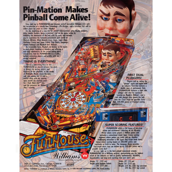 Funhouse Pinball (1990) - Brochure Back