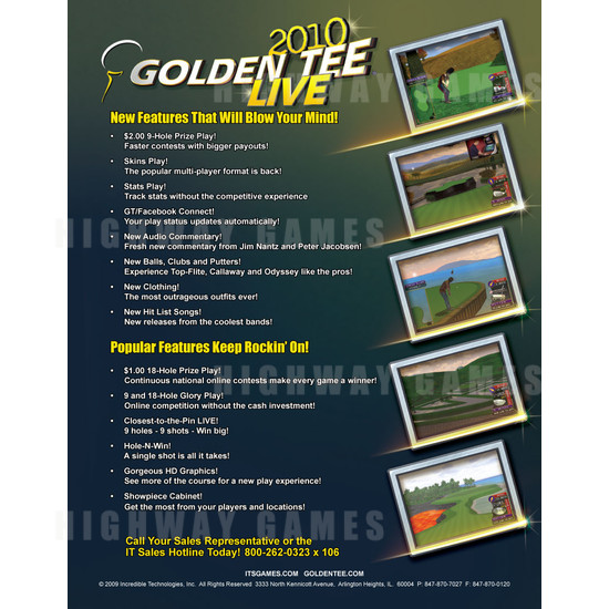 Golden Tee Live 2010 Pedastal Cabinet - Brochure Back