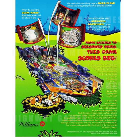 No Good Gofers Pinball (1997) - Brochure Back