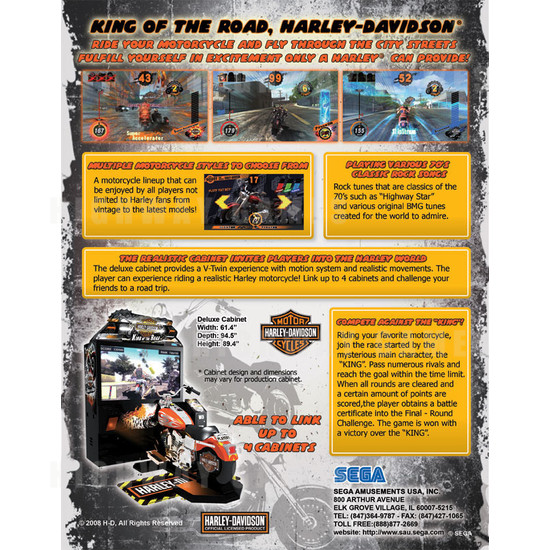 Harley Davidson: King of the Road SD Arcade Machine - Brochure Back
