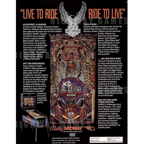 Harley Davidson Pinball (1991) - Brochure Back