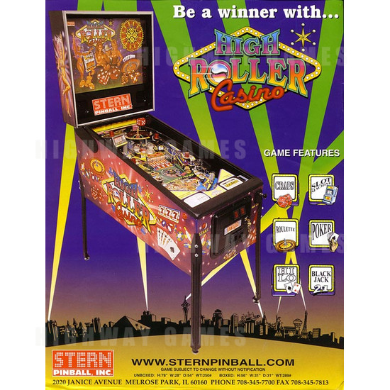 High Roller Casino Pinball (2001) - Brochure Front