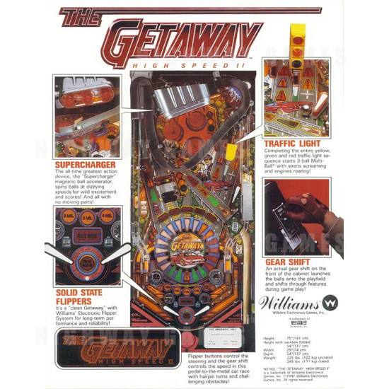 High Speed 2: The Getaway Pinball (1992) - Brochure Back