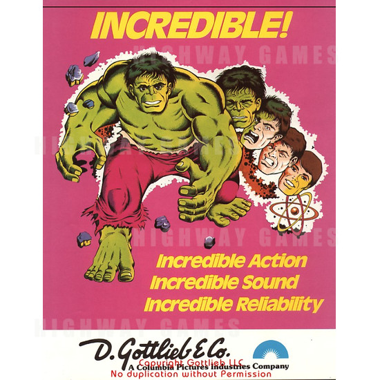 Incredible Hulk Pinball (1979) - Brochure Front