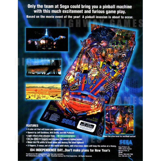 Independence Day Pinball (1996) - Brochure Back