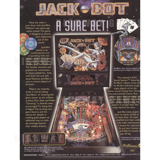 Jack Bot Pinball (1995) - Brochure Back