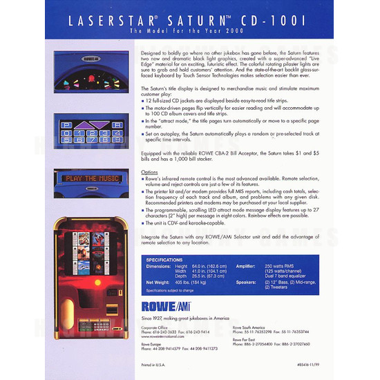LaserStar Saturn Jukebox - Brochure Back