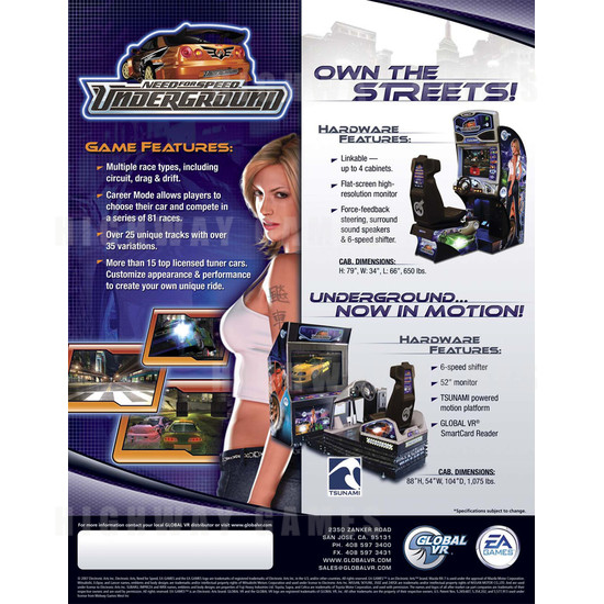 Need for Speed Underground SD Arcade Machine - Brochure Alternate