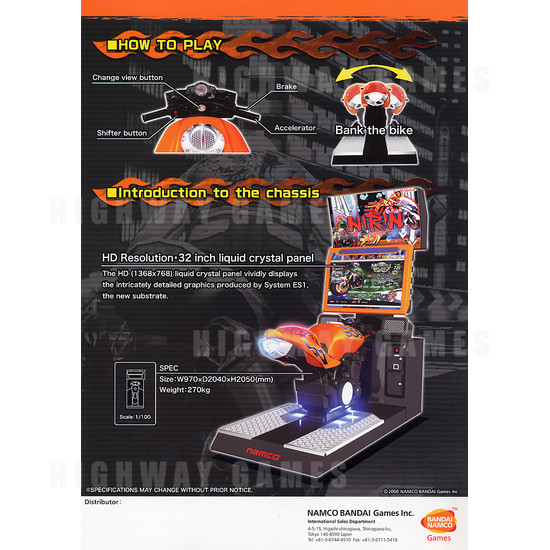 Nirin DX Motorcycle Racing Arcade Game - Brochure Back
