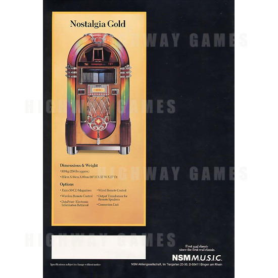 NSM Nostalgia Gold Jukebox - Brochure Back