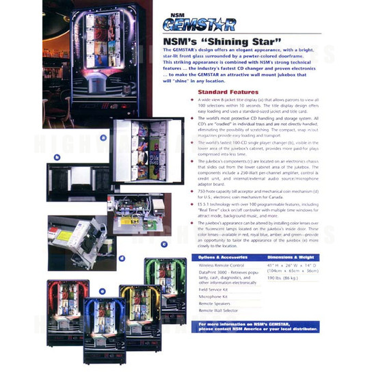 NSM Gemstar Jukebox - Brochure Back