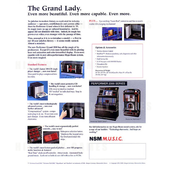 NSM Performer Grand 2000 Jukebox - Brochure Back