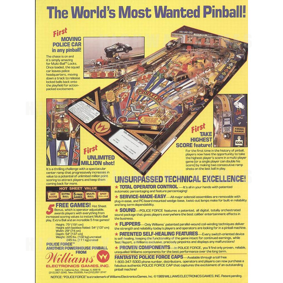 Police Force Pinball (1989) - Brochure Back