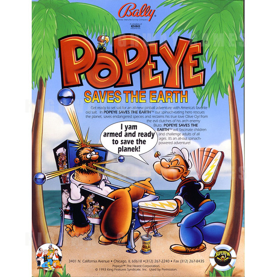 Popeye Pinball Machine - brochure front
