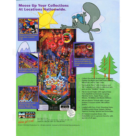 Adventures of Rocky and Bullwinkle and Friends Pinball (1993) - Brochure Back