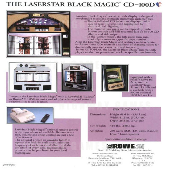 Rowe Laserstar CD100-D (100CD) - Brochure Back