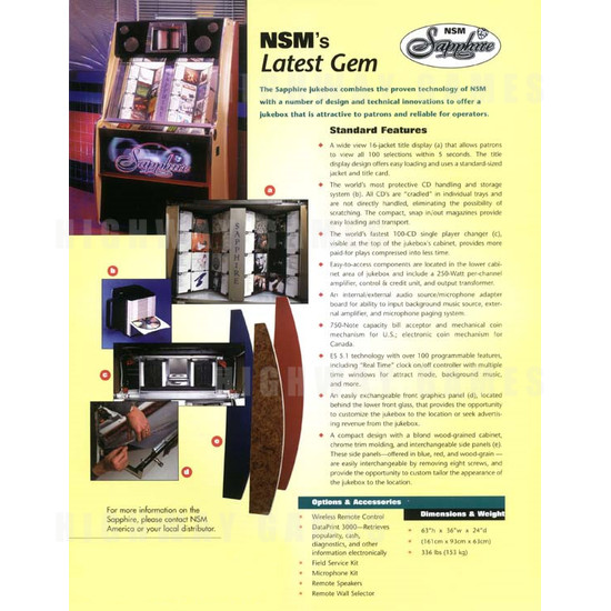 NSM Sapphire Jukebox - Brochure Back