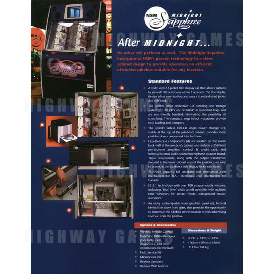 NSM Midnight Sapphire Jukebox - Brochure Back