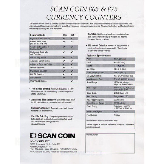 Scan Coin 865/875 - Brochure Back