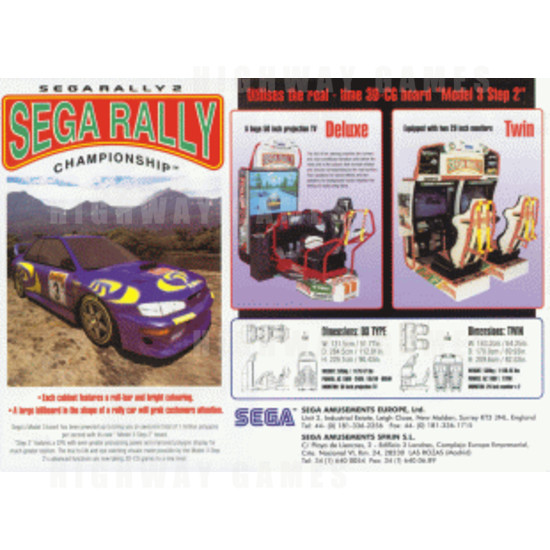 Sega Rally 2 DX Arcade Machine - Brochure Back