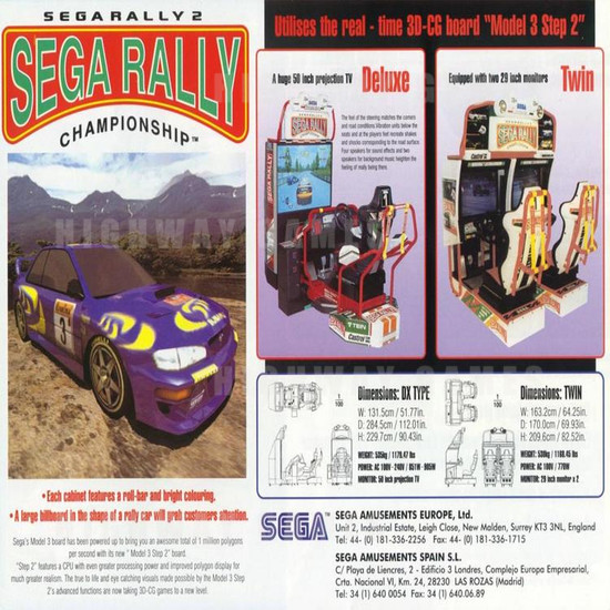 Sega Rally 2 Twin (UK Make) - Brochure Back