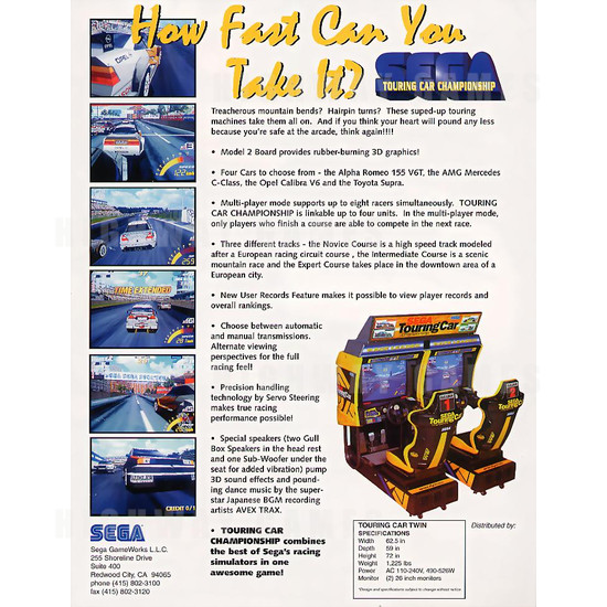 Sega Touring Car Championship Twin - Brochure Back