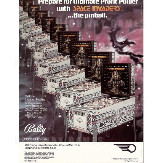 Space Invaders Pinball (1979) - Brochure Back