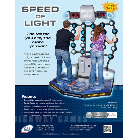 Speed of Light Arcade Machine - Brochure