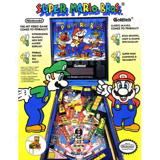 Super Mario Bros. Pinball Machine - Brochure Front