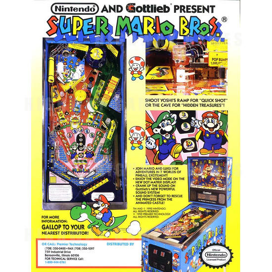 Super Mario Bros. Pinball Machine - Brochure Back