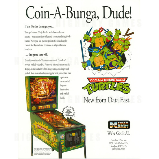 Teenage Mutant Ninja Turtles TMNT Pinball Machine - Brochure