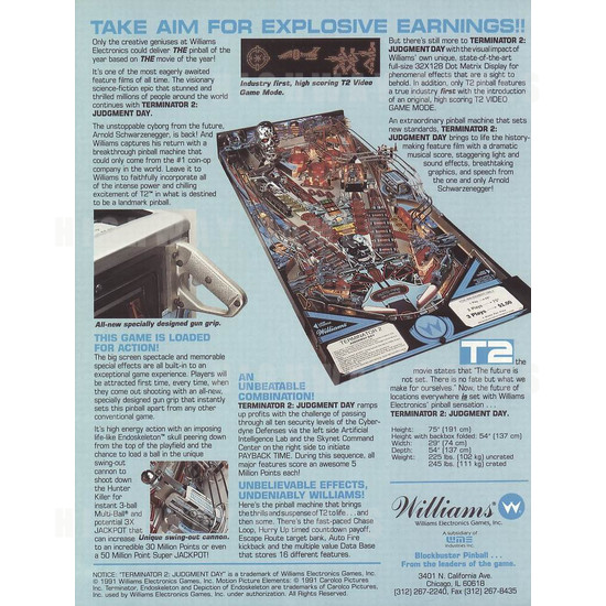 Terminator 2 Judgment Day Pinball Machine - Brochure Back