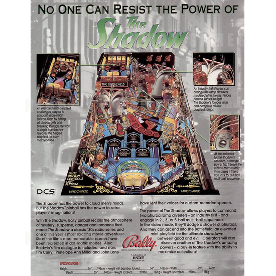 The Shadow Pinball (1994) - Brochure Back