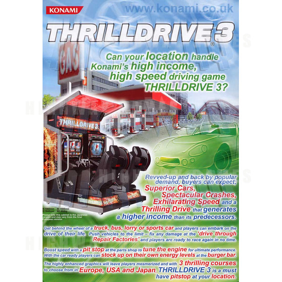 Thrill Drive 3 Arcade Machine - Brochure Front