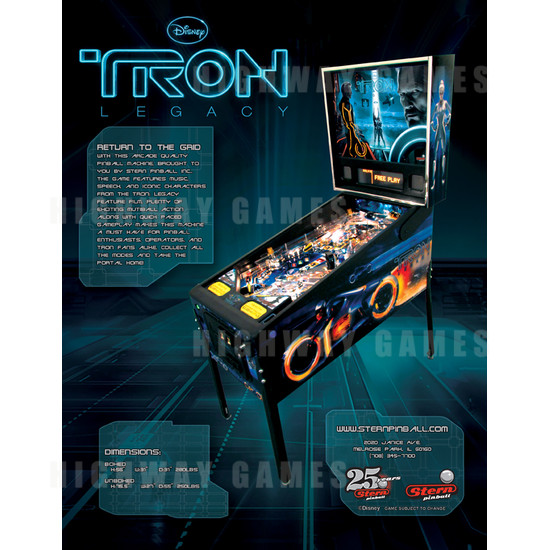 Tron Legacy Pinball Machine - Brochure Front