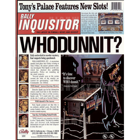 Who Dunnit? Pinball (1995) - Brochure Front