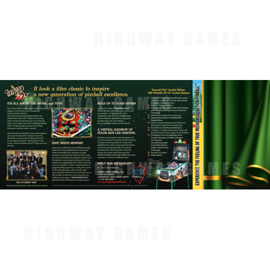 Wizard of Oz Emerald City Limited Edition Pinball Machine - Wizard of Oz Emerald City Limited Edition Pinball Flyer Back
